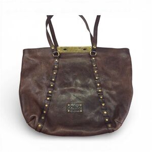 Patricia Nash Benvenuto Tote Distressed Brown Leather Bag Purse Brass Stud
